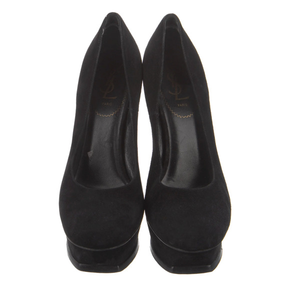YSL Sexy Suede 8.5 Platform Tribtoo Heels Stiletto Pump Black 39 Yves St Laurent - Picture 6 of 8